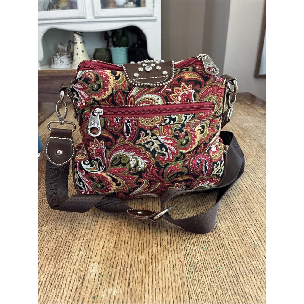 Montana West Red Paisley Crossbody Rhinestones Concealed Carry Western Cowboy - Picture 5 of 14